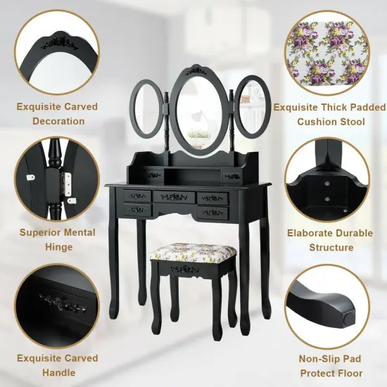 7 Drawer Tri-Folding Mirror Dressing Vanity Makeup Set {5}