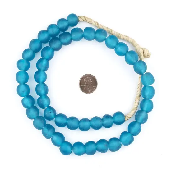 The Bead Chest African Recycled Glass Beads &ndash; Handmade in Ghana &ndash; Sapphire Blue 14mm Strand for Jewelry Making, Crafts, and Home Decor I Approximately 44 Beads {2}