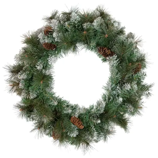 Northlight Real Touch&trade;️ Snow Valley Pine Artificial Christmas Wreath - Unlit- 24" Green {1}