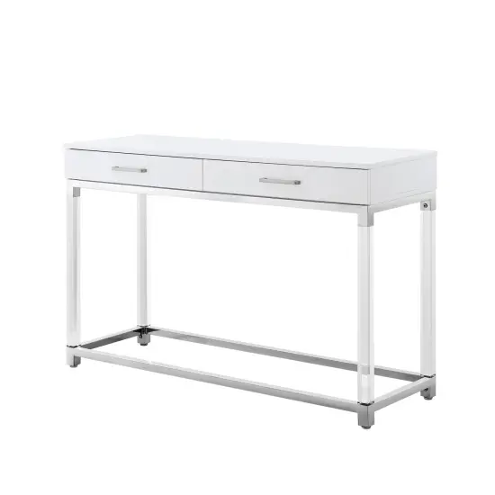 Caspian High Gloss 2 Drawer Acrylic Leg Metal Base Console Table White/Chrome {3}