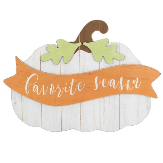 Northlight 19" White Wooden Pumpkin Favorite Season Hanging Wall Sign {3}