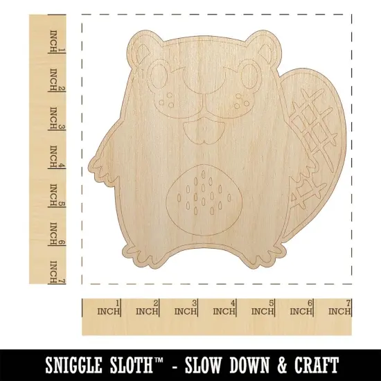 Kawaii Cute Beaver Buddy Unfinished Wood Shape Piece Cutout for DIY Craft Projects {1}