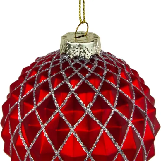 Northlight Glittered Glass Christmas Ball Ornament - 3.25" - Red and Silver {5}