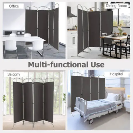 6.2Ft Folding 4-Panel Room Divider for Home Office Living Room Grey {2}
