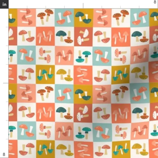 Various Fabrics by the Yard or Fat Quarter Checkerboard Mushrooms Orange Blue Shrooms Toadstools Nature Botanical Whimsical Custom Printed Fabric by Spoonflower {4}