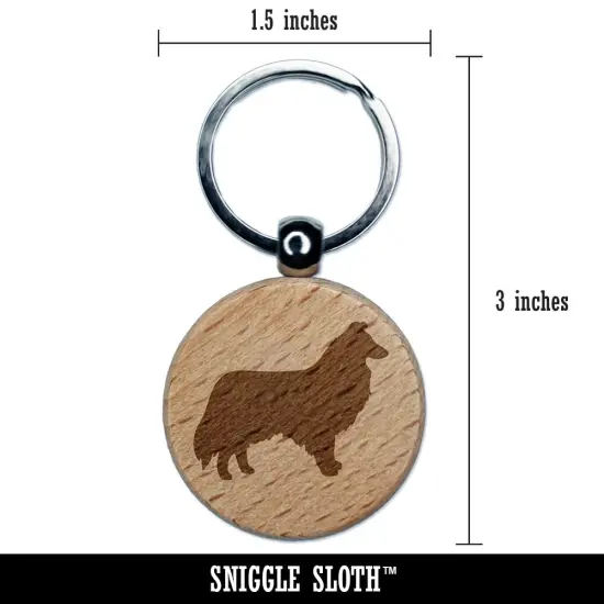 Rough Collie Dog Solid Engraved Wood Round Keychain Tag Charm {2}