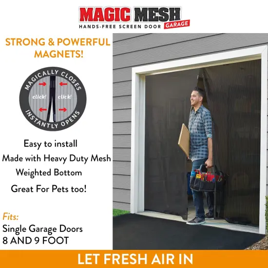 Magic Mesh Garage- Hands Free Magnetic Screen Door, Fits Single Garage Doors- 8 & 9 Foot {2}
