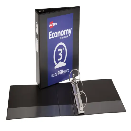 Avery Economy View 3 Ring Binder, 3" Round Rings, 1 Black Binder (05891) {6}