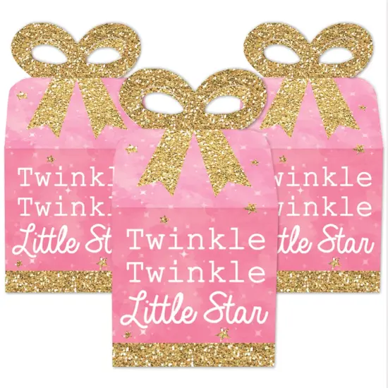 Big Dot of Happiness Pink Twinkle Twinkle Little Star - Square Favor Gift Boxes - Baby Shower or Birthday Party Bow Boxes - Set of 12 {3}