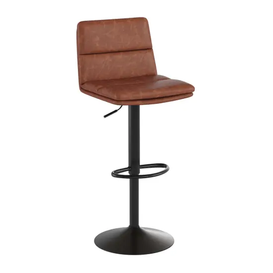 Merrick Lane Keene Modern Upholstered Adjustable Height Stools with Sturdy Iron Bases Black/Black {6}