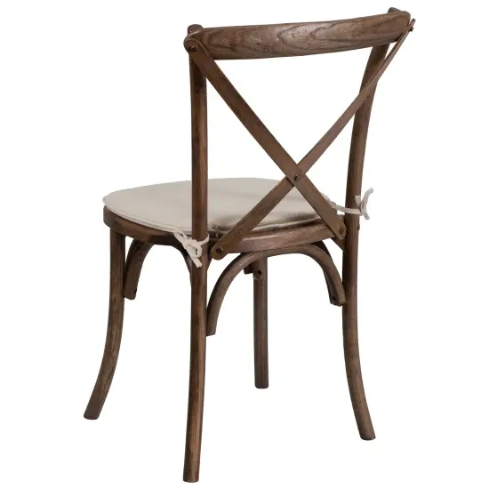Merrick Lane Davisburg Stackable Wooden Cross Back Bistro Dining Chair with Cushion Early American {4}