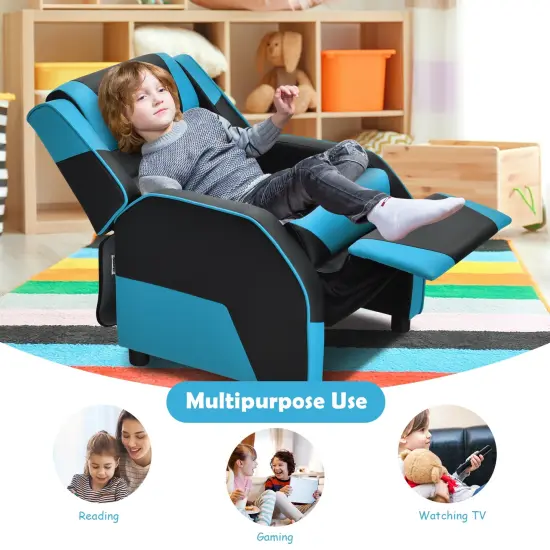 Kids Youth PU Leather Gaming Sofa Recliner with Headrest and Footrest Blue {6}