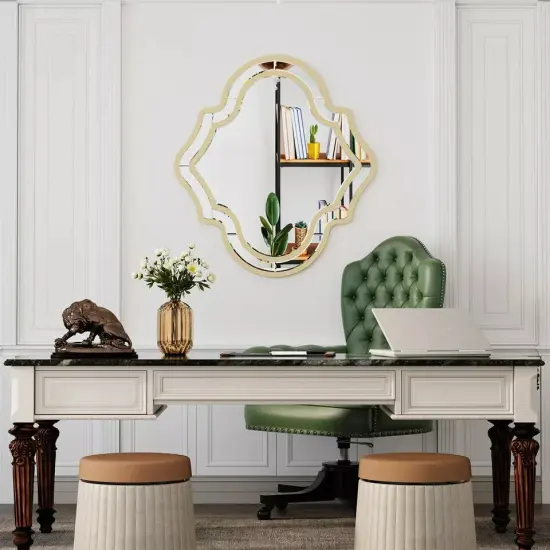 Wisfor Large Beveled Decorative Mirror Wall Bathroom Mirror w/ Gold Frame {2}