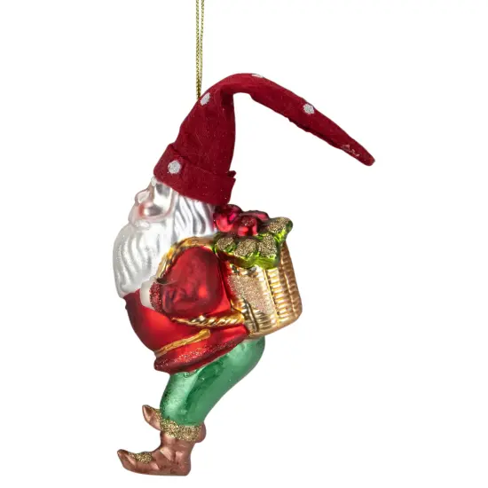 Northlight 6" Gold and Red Gnome with Lantern and Flower Basket Glass Christmas Ornament Green {4}