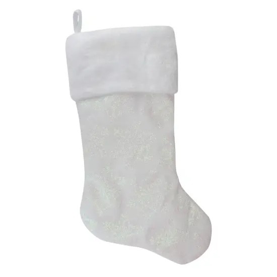 Northlight 22" LED Lighted White Iridescent Glittered Snowflake Christmas Stocking {1}