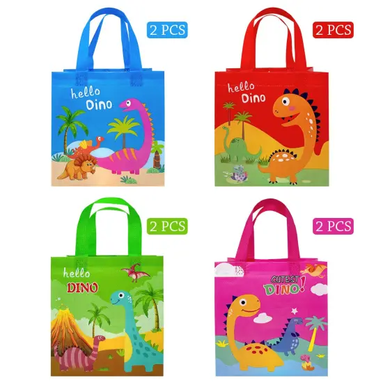 Wrapables Non-Woven Reusable Gift Bags with Handles for Parties, Birthdays, Favors and Treats (Set of 8) Dinosaurs {6}