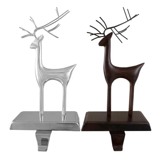 Northlight Set of 2 Oil Rubbed Bronze and Silver Reindeer Christmas Stocking Holders {1}