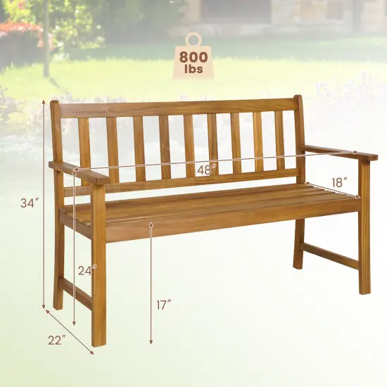 2-Person Outdoor Acacia Wood Bench with Backrest {4}