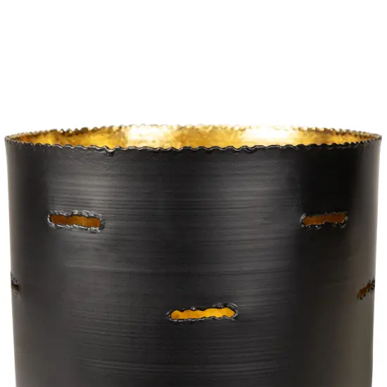 Northlight Iron and Foil Pillar Candle Holder with Wooden Base - 8.25" - Antiqued Black and Gold {6}