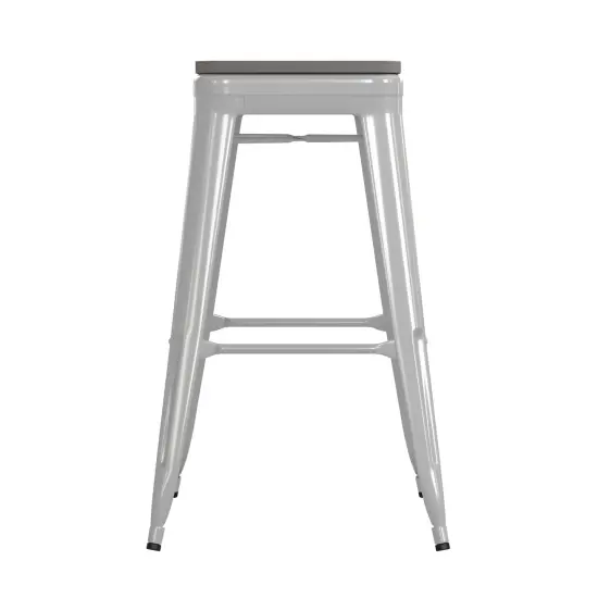 Emma and Oliver Kam Backless Metal Indoor-Outdoor Stool with All-Weather Polystyrene Seat White/Gray {3}