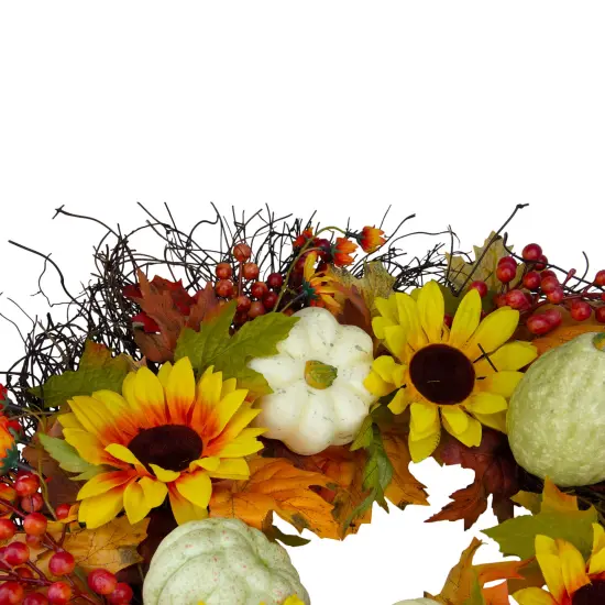 Northlight Sunflowers and Gourds Artificial Fall Harvest Wreath - 26" - Unlit Yellow {5}