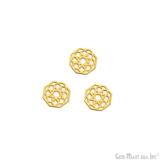 Hexagon Shape Charm Laser Finding Gold Plated 13mm Charm For Bracelets & Pendants {7}