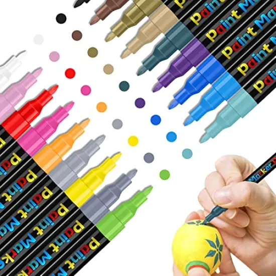 18 Colors Acrylic Paint Pens, Paint Markers for Rock Painting Wood Canvas Fabric Glass Ceramic Easter Eggs Pumpkin (0.7mm) {2}