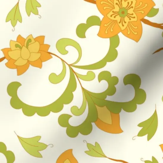 Various Fabrics by the Yard or Fat Quarter Trailing Floral Orange Chintz Indian Botanical Green Cream Retro Flowers Custom Printed Fabric by Spoonflower {7}