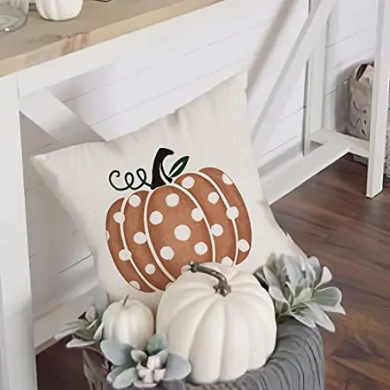 GEEORY Fall Pillow Covers 18x18 inch Polka Dots Pumpkin Throw Pillow Covers for Fall Thanksgiving Decorations Fall Party Pillows Decorative Pillow Covers for Couch Sofa {5}