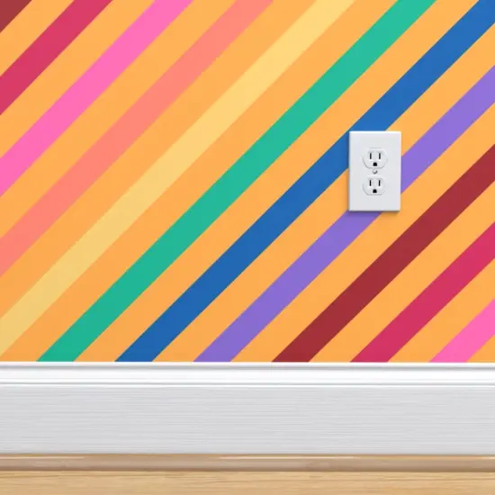 Peel & Stick Wallpaper 2FT Wide Rainbow Graphic Lines Bright Pride Retro Stripe Custom Removable Wallpaper by Spoonflower {4}