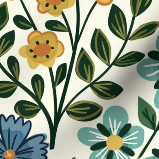 Various Fabrics by the Yard or Fat Quarter Wildflower Graceful Flowers Blossoms Petals Blue Green Orange Marigold Daisy Custom Printed Fabric by Spoonflower {7}