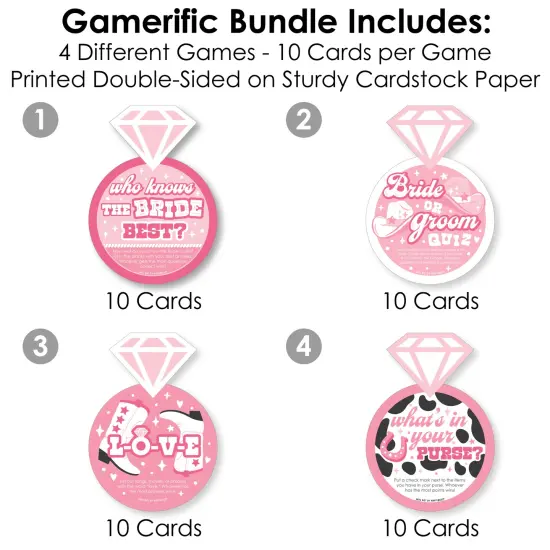 Big Dot of Happiness Last Rodeo - 4 Pink Cowgirl Bridal Shower Games - 10 Cards Each - Gamerific Bundle {4}