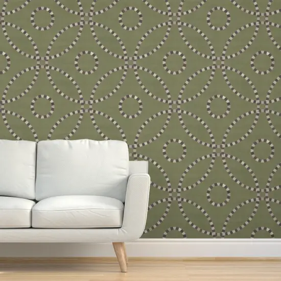 Pre-Pasted Wallpaper 2FT Wide Olive Geometric Gray Mosaic Tiled Eggplant Sepia Large Scale Custom Pre-pasted Wallpaper by Spoonflower {5}
