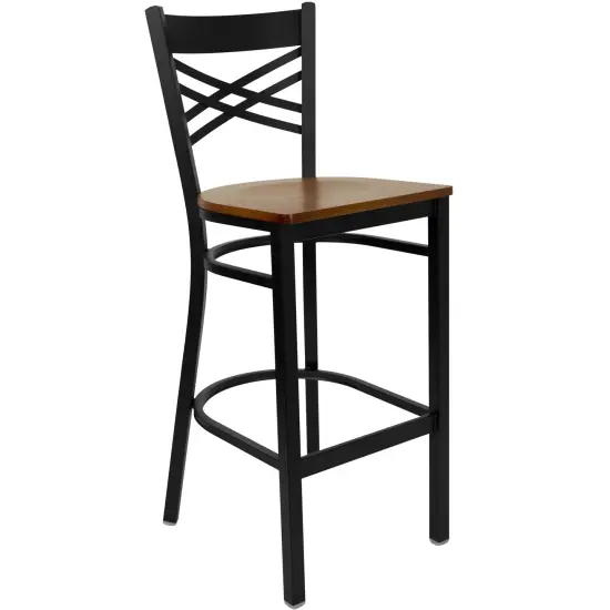 Emma and Oliver "X" Back Metal Restaurant Dining Barstool Cherry/BlackMetal {1}