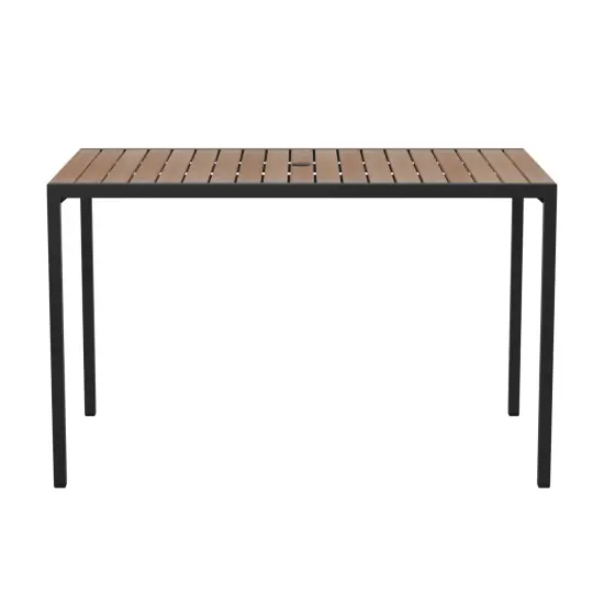 Merrick Lane Outdoor Dining Table with Faux Teak Poly Slat Top and Powder Coated Steel Frame {3}
