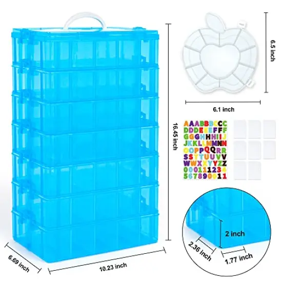 7 Layers Stackable Storage Container, 70 Adjustable Compartments (Blue) Stackable Storage Container, Perfect for Kids Toys, Art Crafts, Jewelry, Supplies, Mini Case & Letter Sticker Included {1}