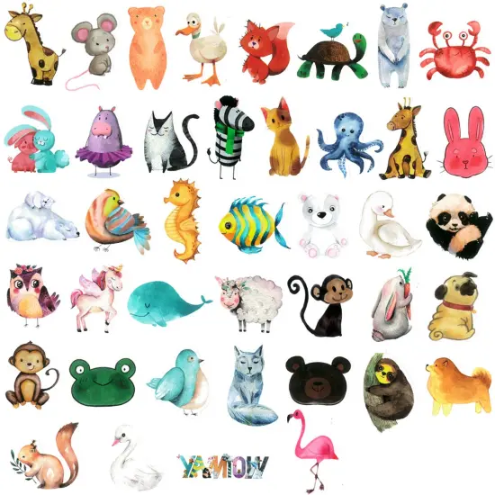 Wrapables Waterproof Vinyl Stickers for Water Bottles, Laptop, Phones, Skateboards, Decals for Teens, 80pcs Cute Animals {3}