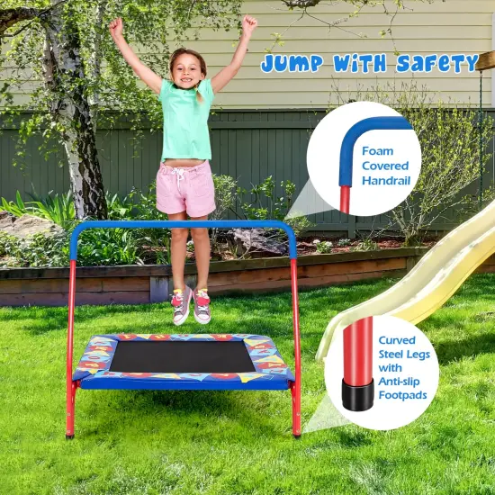 36 Inch Kids Indoor Outdoor Square Trampoline with Foamed Handrail-Blue {2}