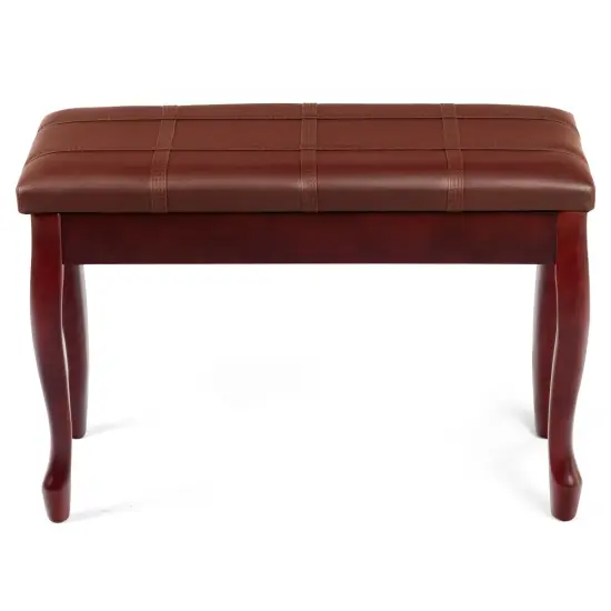 Solid Wood PU Leather Piano Bench with Storage Brown {6}