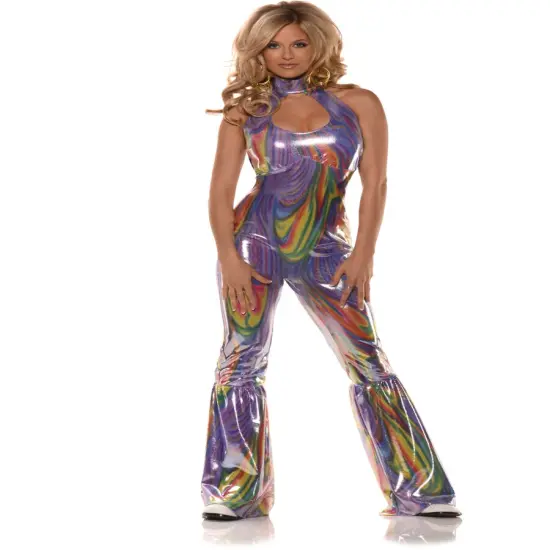 Women's 70s Multi-Color Disco Boogie Jumpsuit Costume {1}