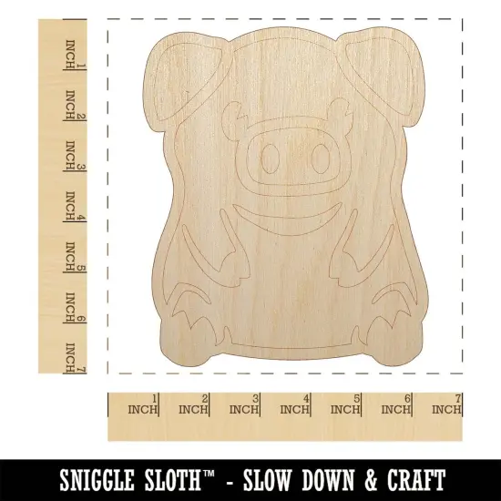 Cute Little Pig Sitting Unfinished Wood Shape Piece Cutout for DIY Craft Projects {1}