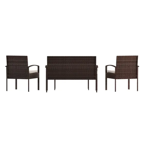 Emma and Oliver 4 Piece Patio Set with Steel Frame and Cushions - Outdoor Seating Light Gray/Navy {9}
