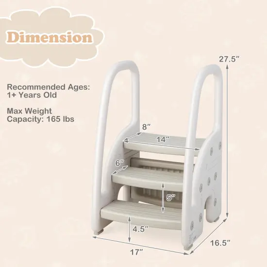 3-Step Stool with Safety Handles and Non-slip Pedals for Toddlers-Gray {5}