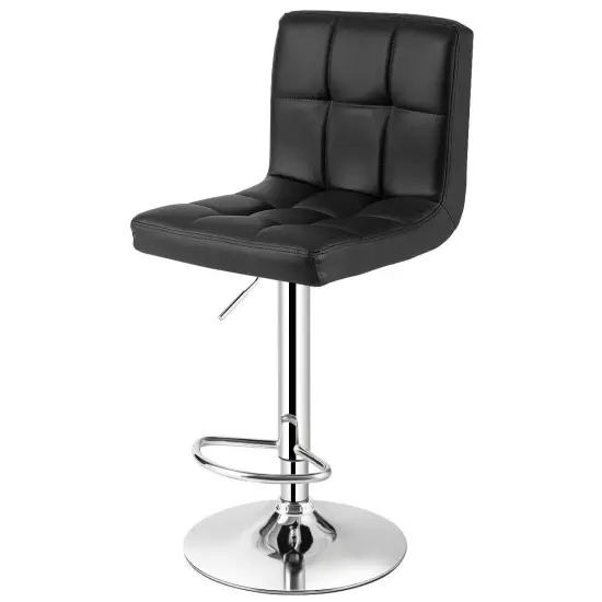 Height Adjustable Swivel Bar Stool with Cushioned Seat and Wide3 Metal Base Black {1}