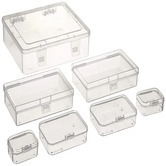 7 Pieces Mixed Sizes Rectangular Empty Mini Clear Plastic Organizer Storage Box Containers with Hinged Lids for Small Items and Other Craft Projects {2}
