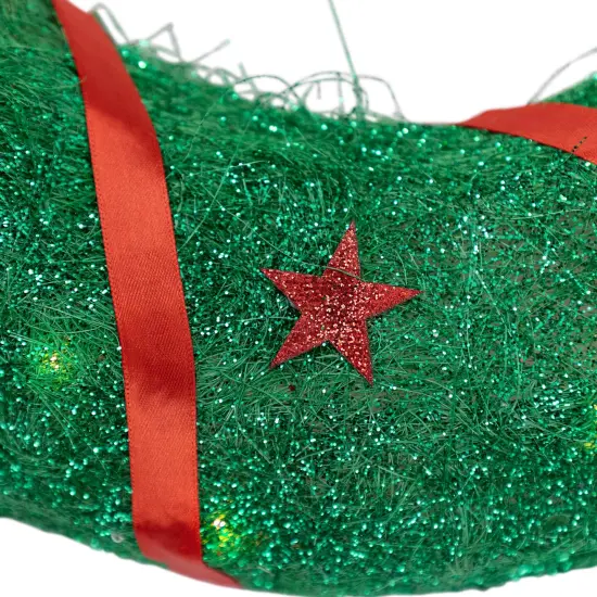 Northlight 18" Lighted Sisal Wreath with Stars and Bow Christmas Outdoor Decoration Red {7}