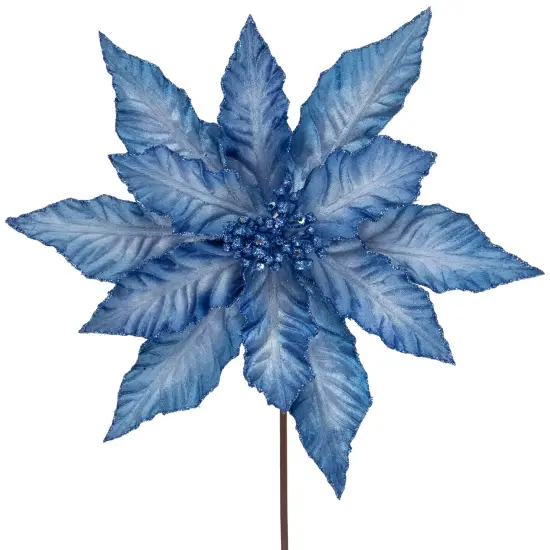 Northlight 25" Two Tone Blue Glittered Poinsettia Christmas Stem Spray {4}