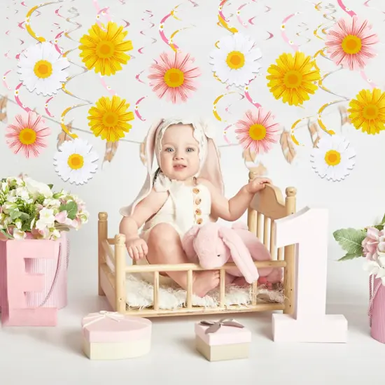 24 Pieces Daisy Hanging Swirls Decorations Boho Groovy Party Decorations Spring Flower Birthday Party Decorations Retro Hippie Party Ceiling Decorations for Classroom Office Mother Day Decor {4}