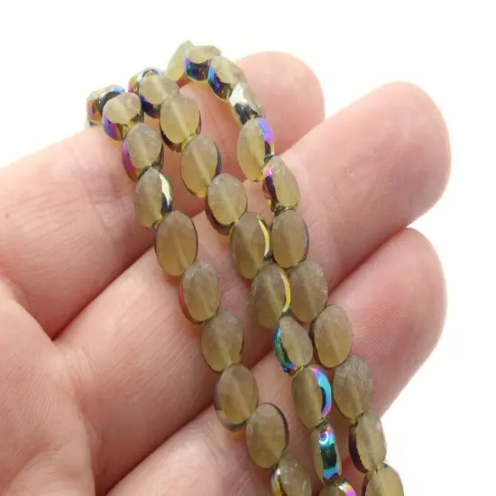 100 6mm Rainbow Rimmed Yellow Glass Faceted Coin Beads {3}