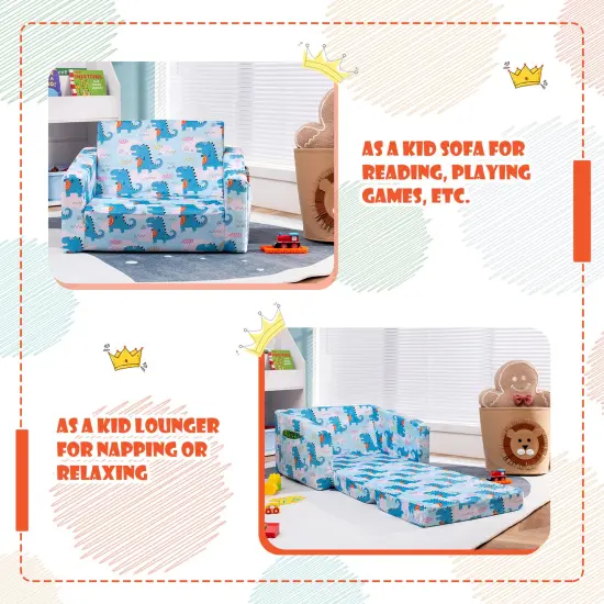 2-in-1 Convertible Kids Sofa with Velvet Fabric Light Blue {6}